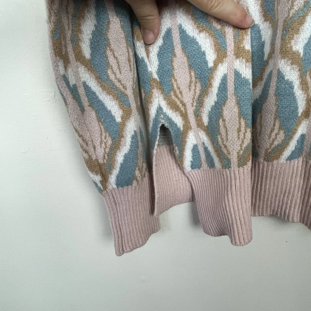 Laundry by Shelli Segal Pink Blue Geometric Ikat Crewneck Sweater XS *Flaws* - Picture 6 of 8